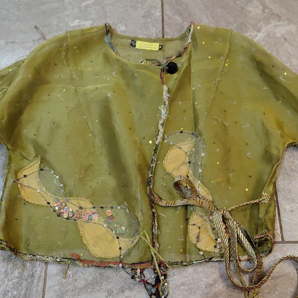 "Giselle Shepatin" Sz.M Olive Green Embellished Women's Evening Wrap Jacket